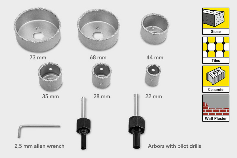 Pour travailler avec les matériaux plutôt durs comme les carreaux (dureté 1 et 2), la pierre, le béton cellulaire et l’enduit