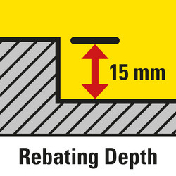 Profondeur de feuillure réglable jusqu’à 15 mm max.