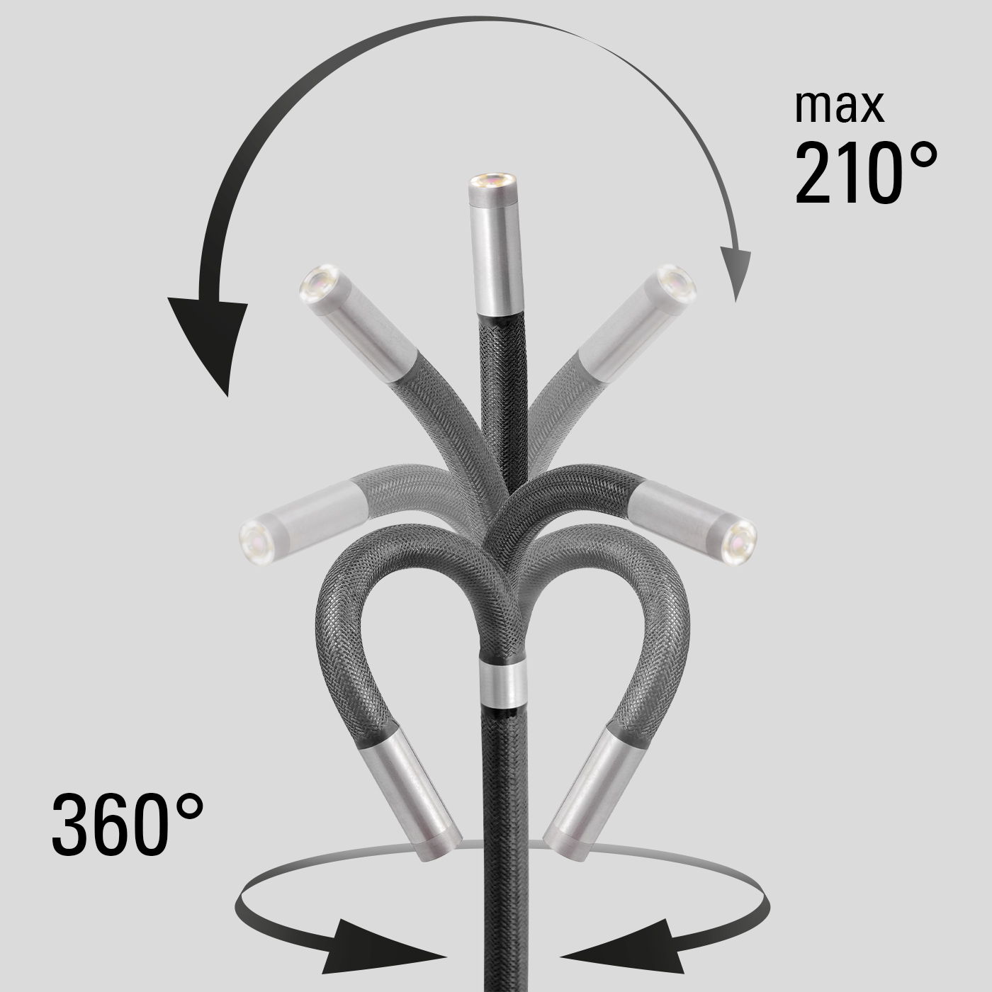 Tête de caméra en alliage de titane à rayon de pivotement de 360° et angle de pliage de 210° max.